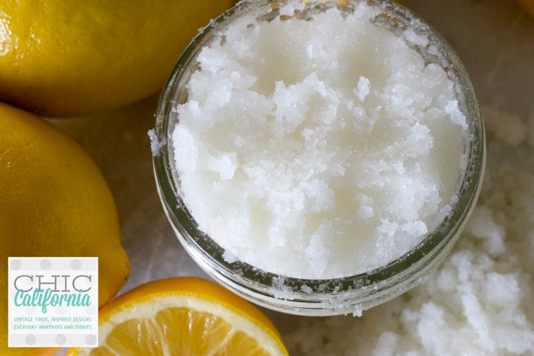 Coconut Oil for Skin: Lemon Sugar Scrub in jar surrounded by lemons