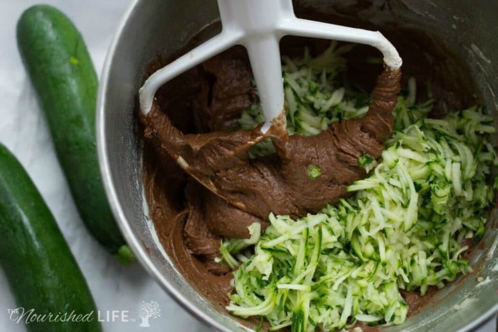 The Best Chocolate Zucchini Muffins Recipe: mixing the zucchini into the chocolate batter