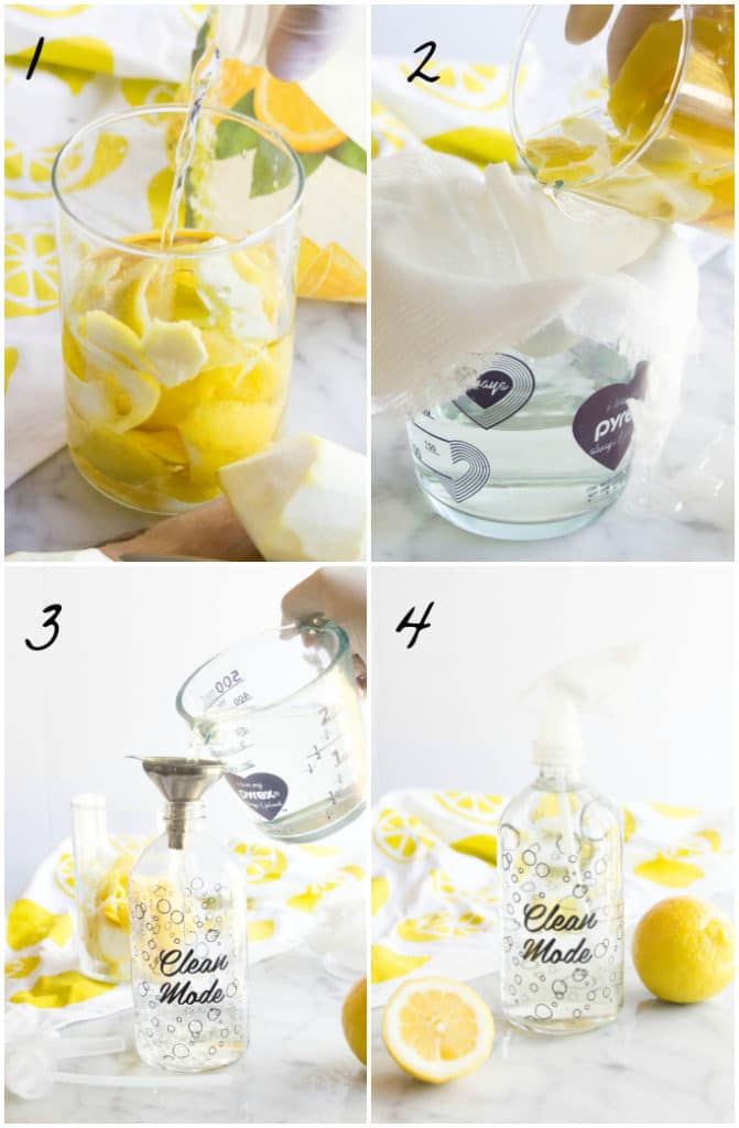 A collage of process pictures of steps to make your citrus cleaner