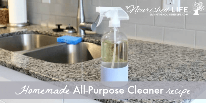 Homemade All-Purpose Cleaner: clear glass spray bottle on a kitchen counter